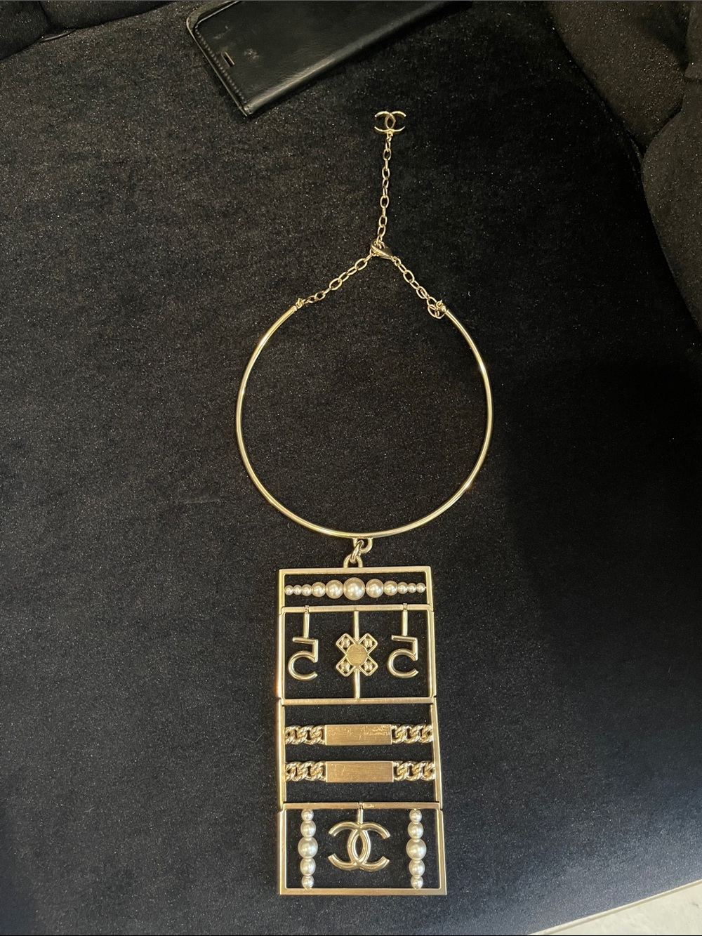 CHANEL Gold-Tone Statement Massive Pendant Necklace with Pearl Accents - Picture 14 of 17